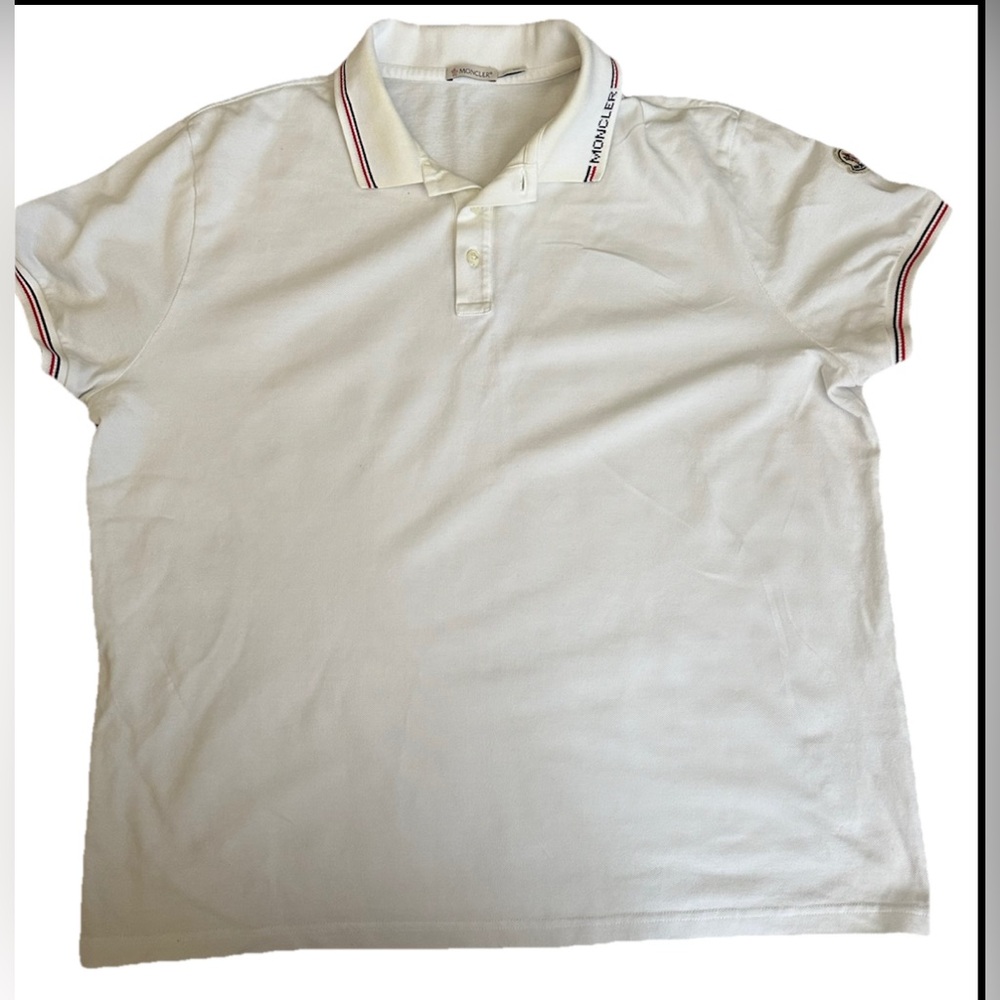 Moncler White Polo Shirt with Red Accents